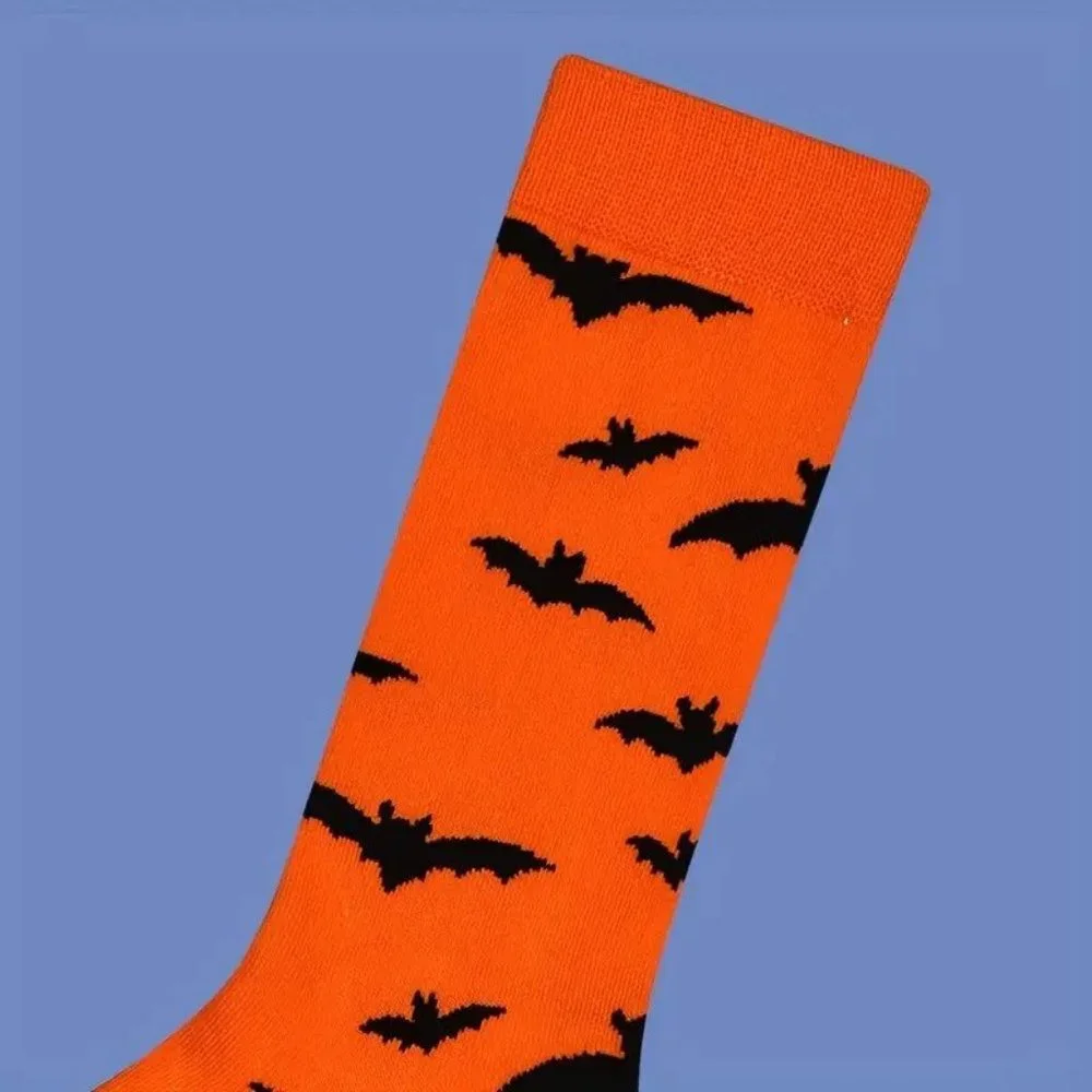 Bat Socks Orange Crew Length Unisex Halloween Goth